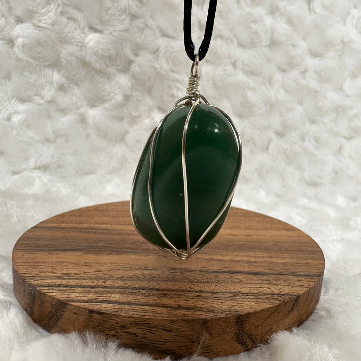 Green Aventurine Tumbled Wire Wrap (Silver) - Soulfulvibesco