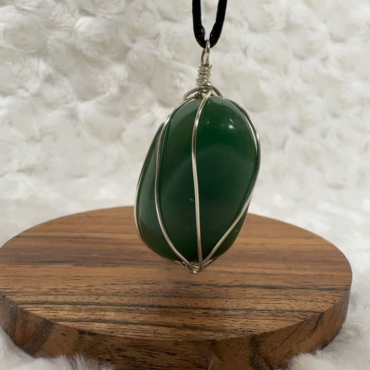 Green Aventurine Tumbled Wire Wrap (Silver)