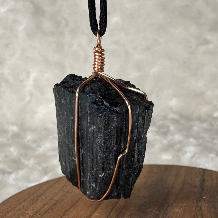 Black Tourmaline Wire Wrap (Rose Gold)