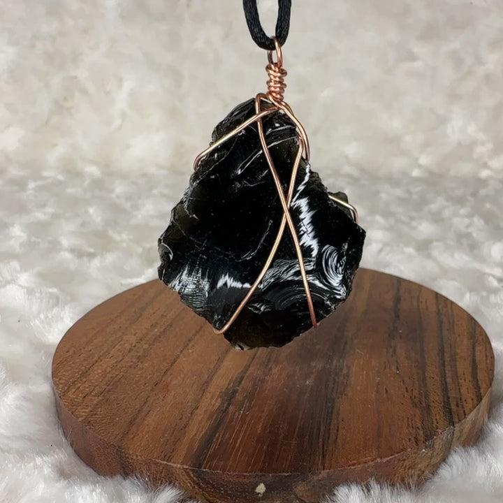 Black Obsidian Wire Wrap (Rose Gold)