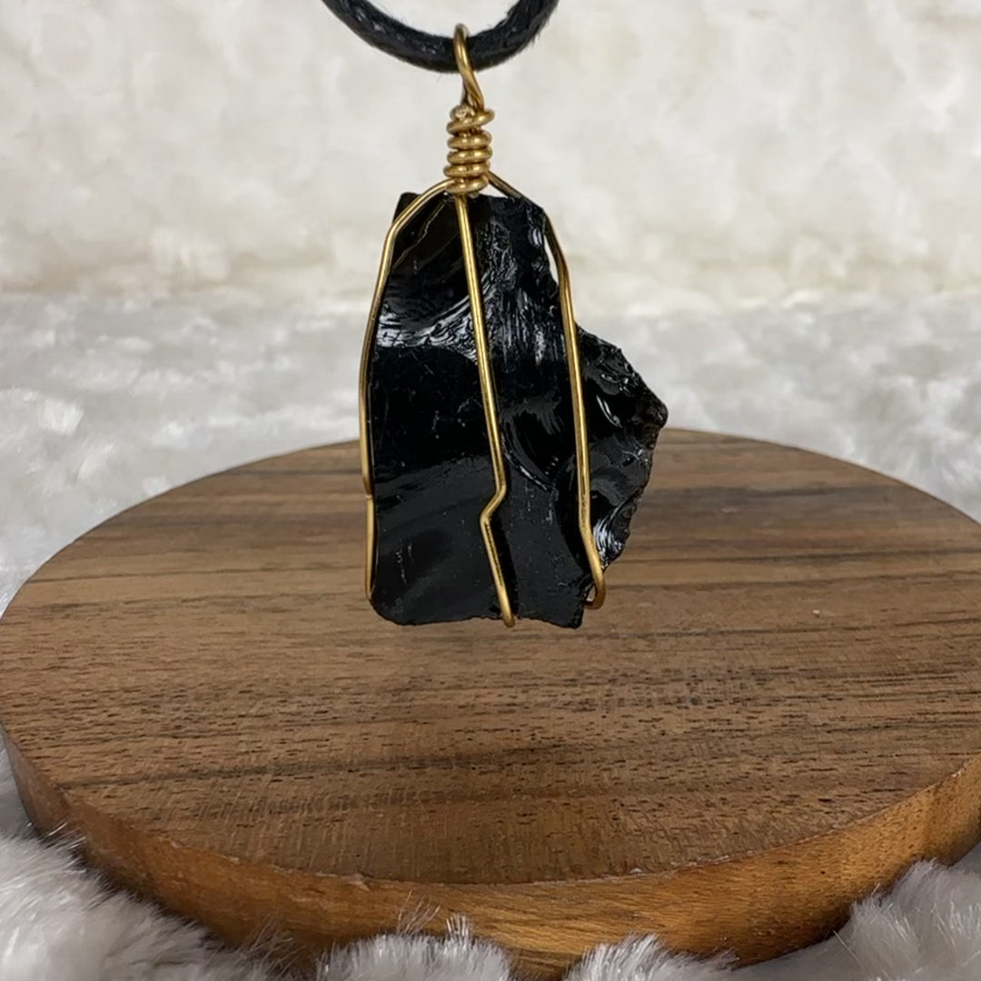 Black Obsidian Wire Wrap (Gold)