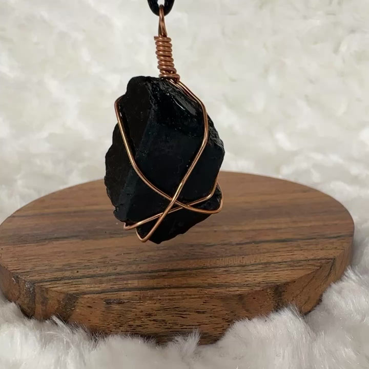 Black Tourmaline Wire Wrap (Rose Gold)